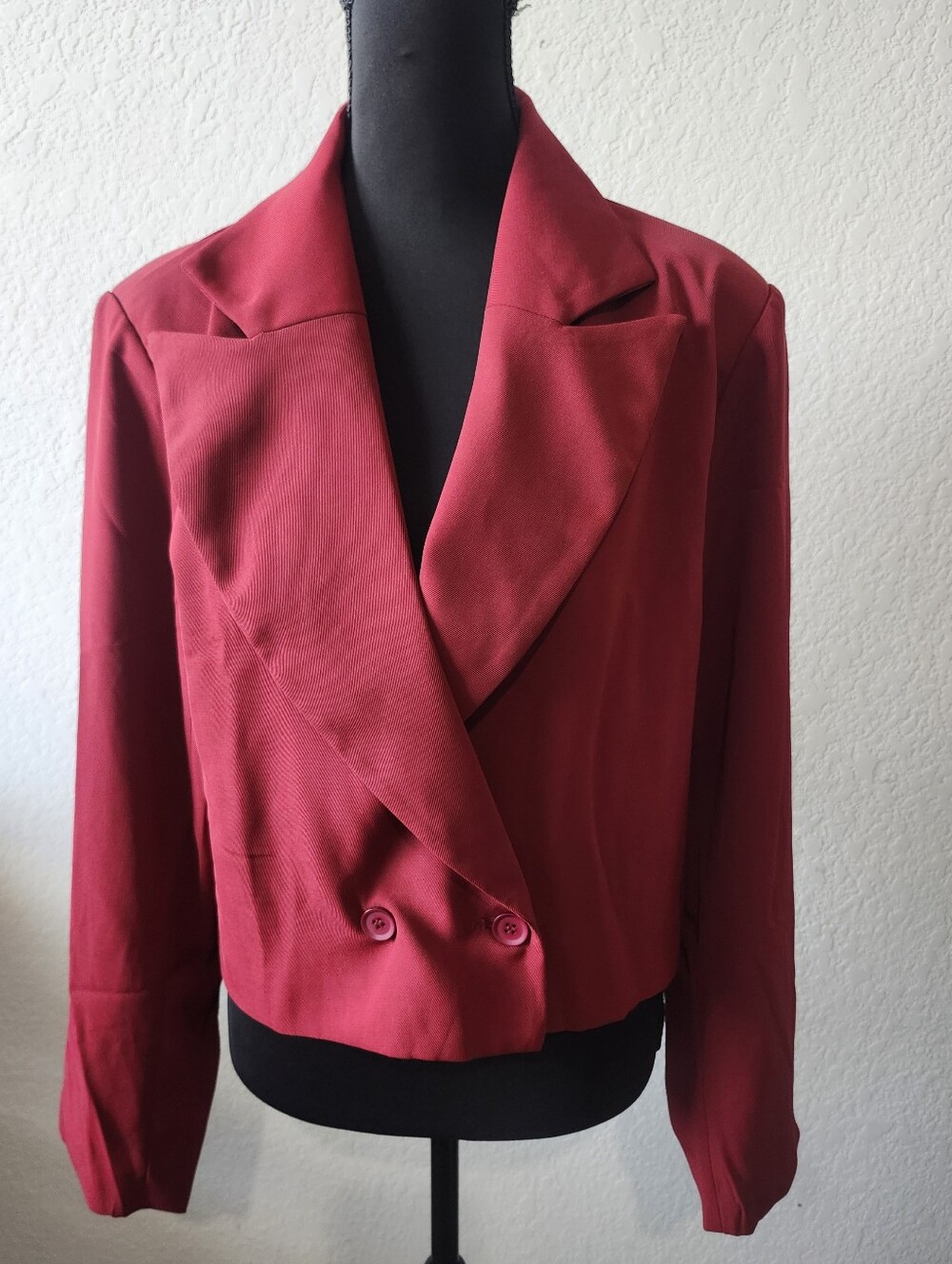 Kirundo Size Large Cropped Double Breasted Long Sleeve Blazer Burgandy